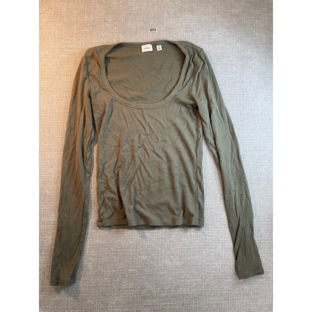 Wilfred Aritzia Ribbed Scoop Neck Long Sleeve Top Olive Green XS